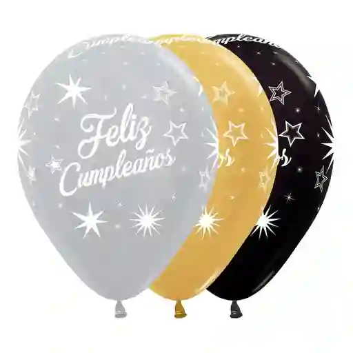 Globos De Feliz Cumpleaños Metalizados ( Dorado, Negro, Plateado) R12 X 12 Und