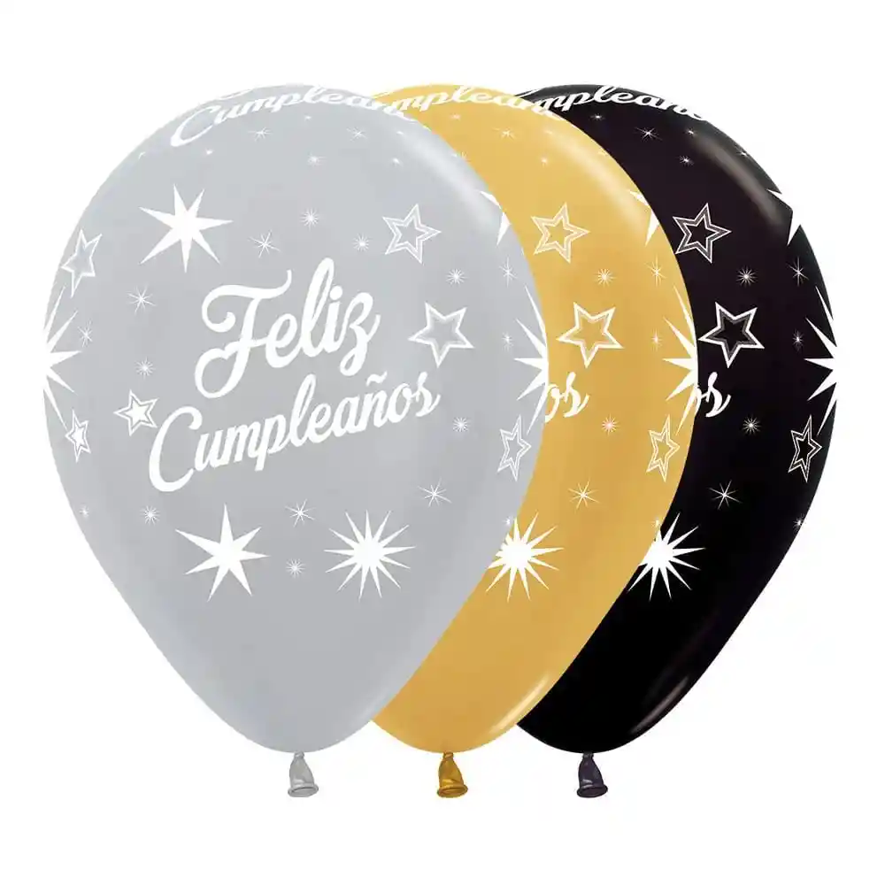 Globos De Feliz Cumpleaños Metalizados ( Dorado, Negro, Plateado) R12 X 12 Und