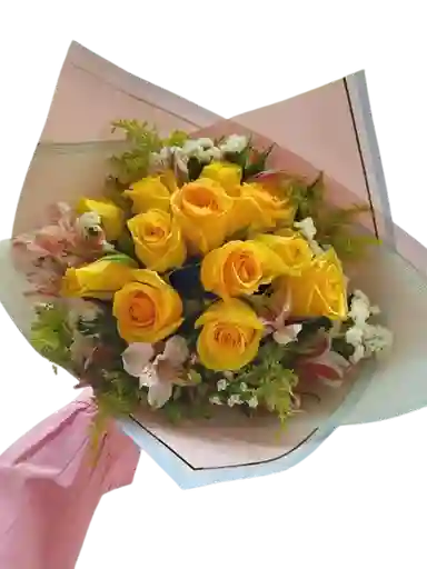 Bouquet De Rosas Amarillas Con Astromelia
