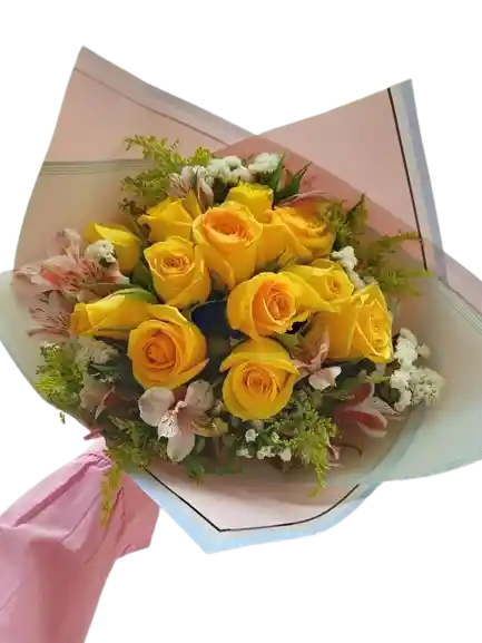 Bouquet De Rosas Amarillas Con Astromelia