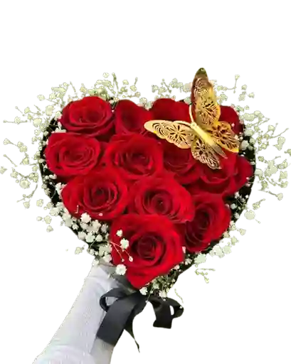 Caja Forma De Corazon Con 12 Rosas Rojas