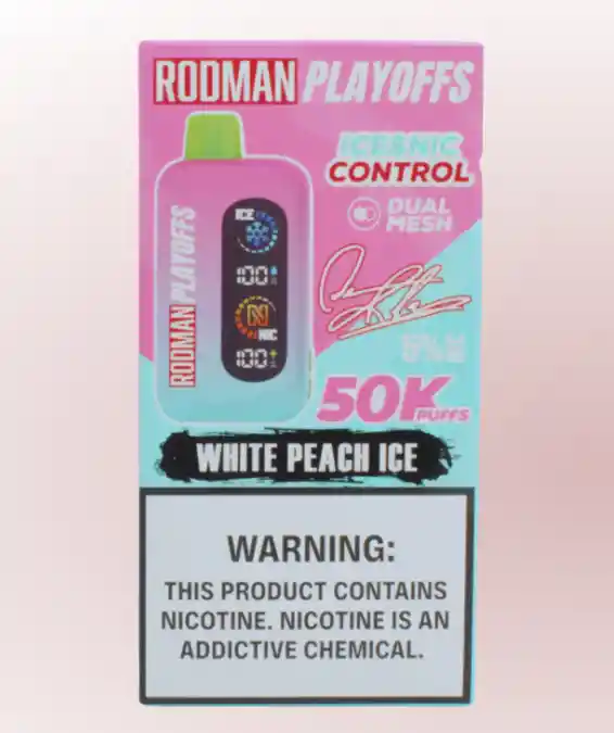 Vapes Rodman Playoffs 50,000 Puff 5% Ice Nic Control White Peach Ice