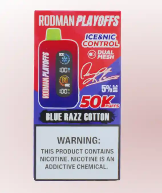 Vapes Rodman Playoffs 50,000 Puff 5% Ice Nic Control Blue Razz Cotton