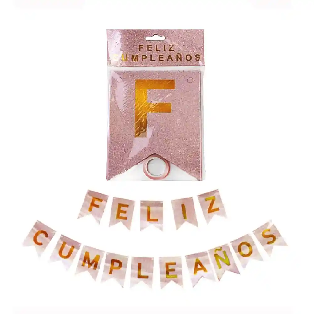 Guirnalda Letrero Banderines Festón Escarchado Feliz Cumpleaños Rosado