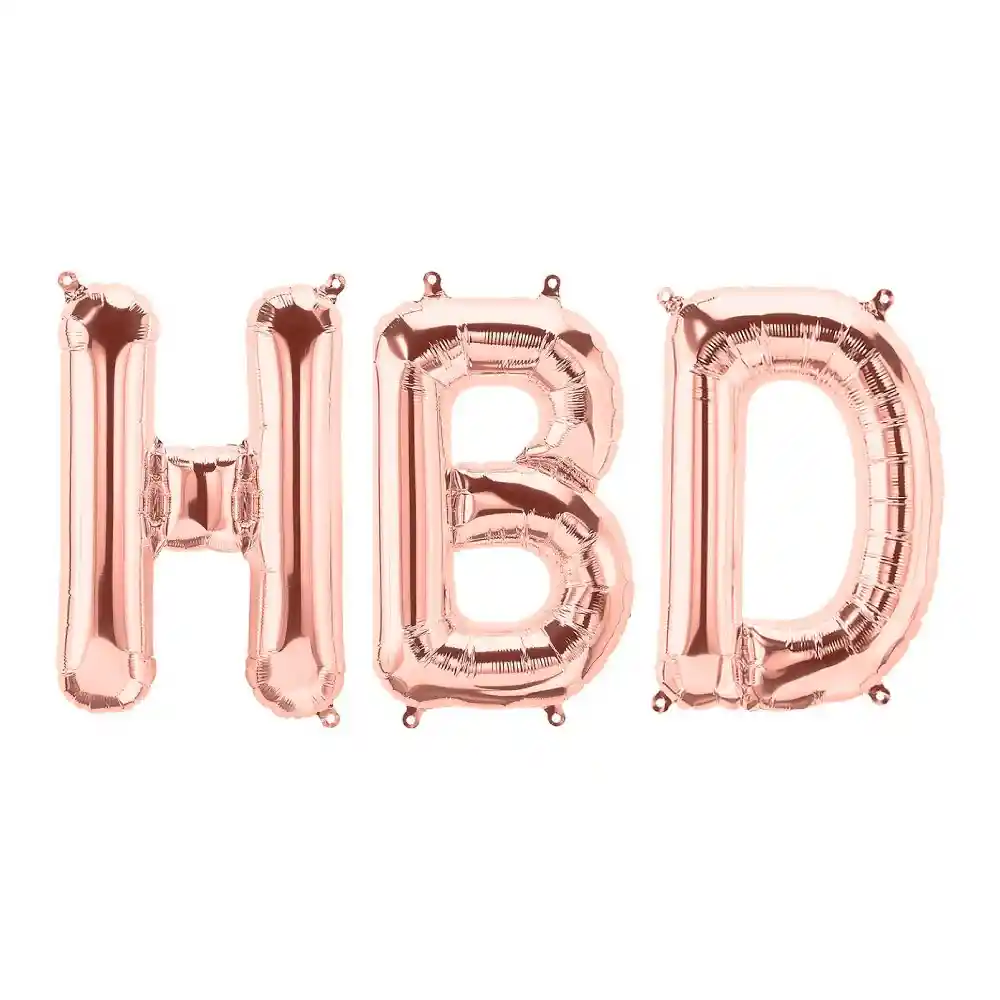 Letrero Globos Bombas Inflable Hbd Metalizado Oro Rosa 32´´ Grande