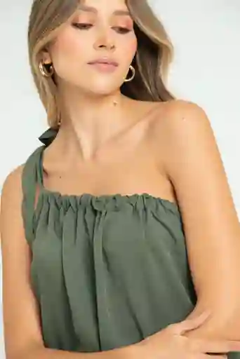 Blusa Asimetrica Color Verde Militar Talla S