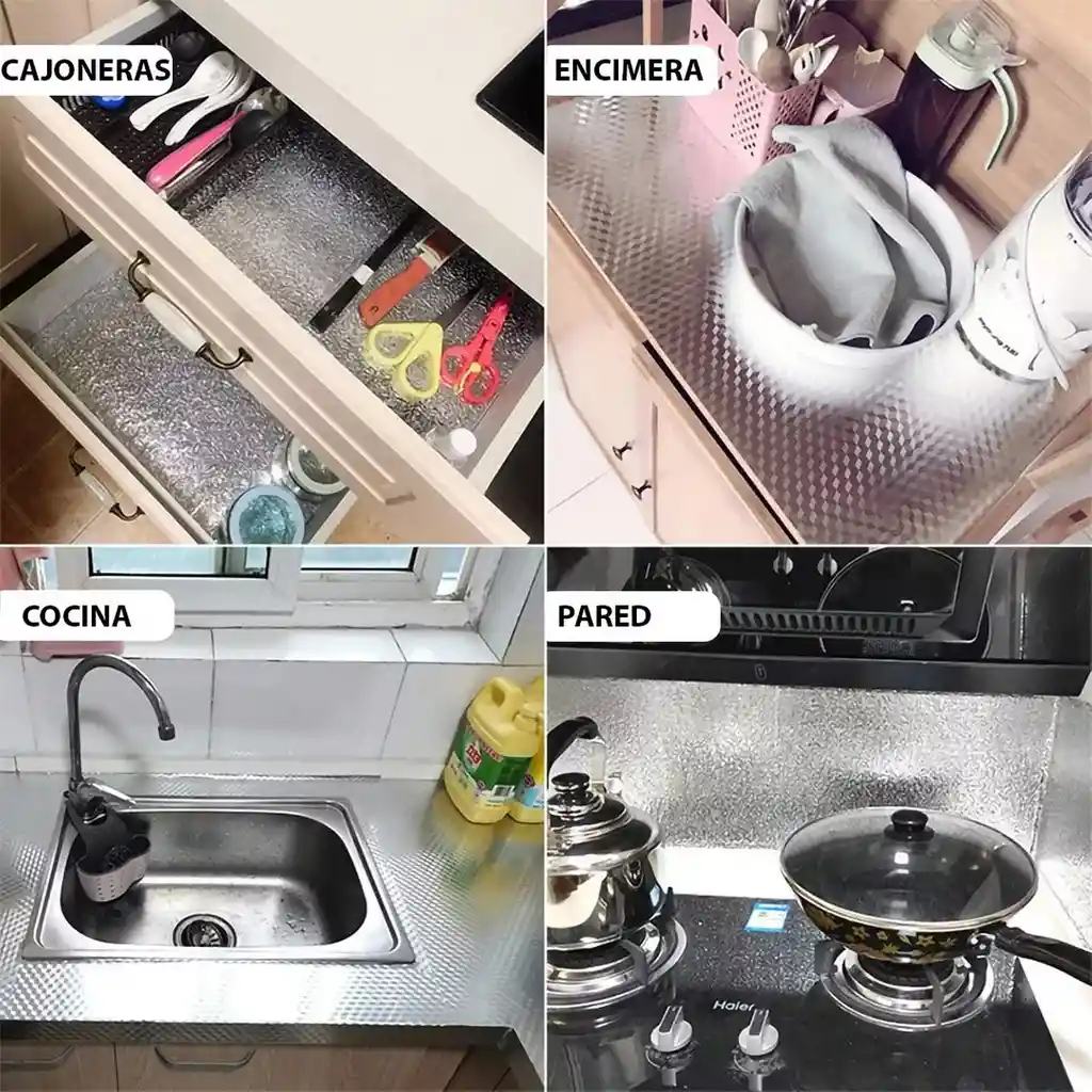 Adhesivo Vinilo Cocina Aluminio Impermeable Removible 3 Met