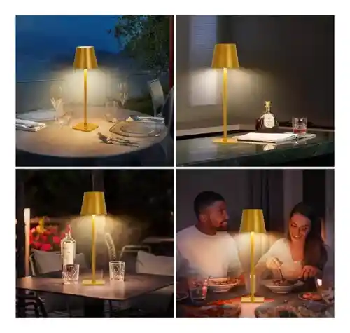 Lámpara Farol De Mesa Recargable Táctil 3 Tonos De Luz Dorado Innovo Home