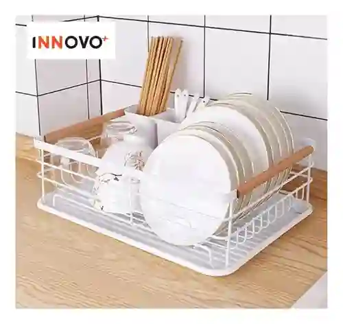 Platero Escurridor Para Cocina Organizador De Loza Práctico Elegante Blanco En Acero Innovo Home