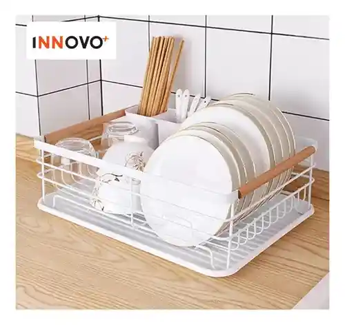 Platero Escurridor Para Cocina Organizador De Loza Práctico Elegante Blanco En Acero Innovo Home