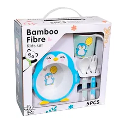 Set Alimentación Bebe Plato Cubiertos Taza Bamboo Pinguino