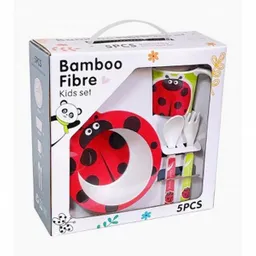 Set Alimentación Bebe Plato Cubiertos Taza Bamboo Mariquita