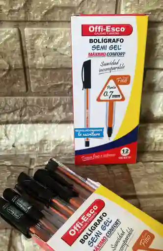 Lapicero Semigel Negro Offi Esco Caja X12 Unidades