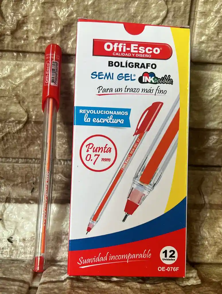 Lapicero Semigel Rojo Offi Esco Caja X12 Unidades