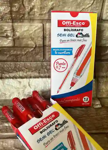 Lapicero Semigel Rojo Offi Esco Caja X12 Unidades