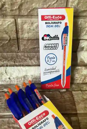 Lapicero Semigel Azul Offi Esco Retractil Caja X12 Unidades