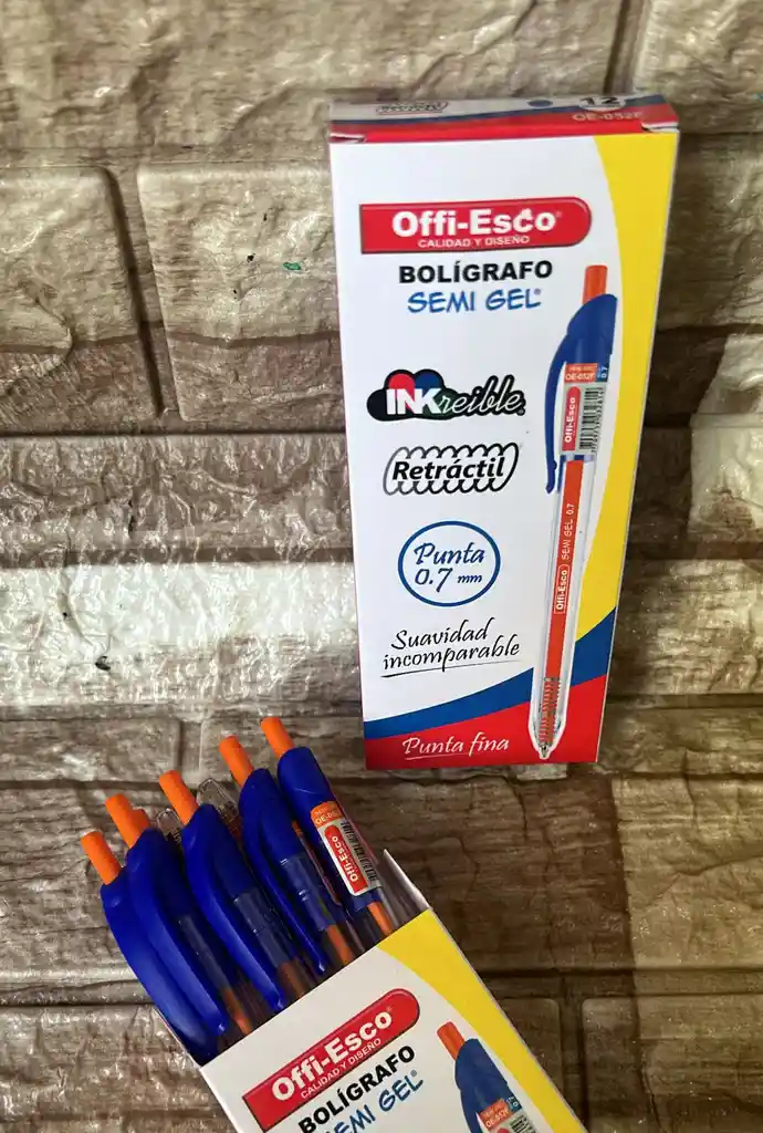 Lapicero Semigel Azul Offi Esco Retractil Caja X12 Unidades