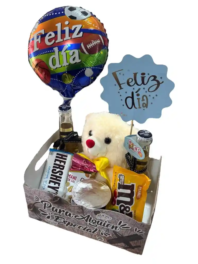 Caja "feliz Dia" Con Cerveza Y Peluche