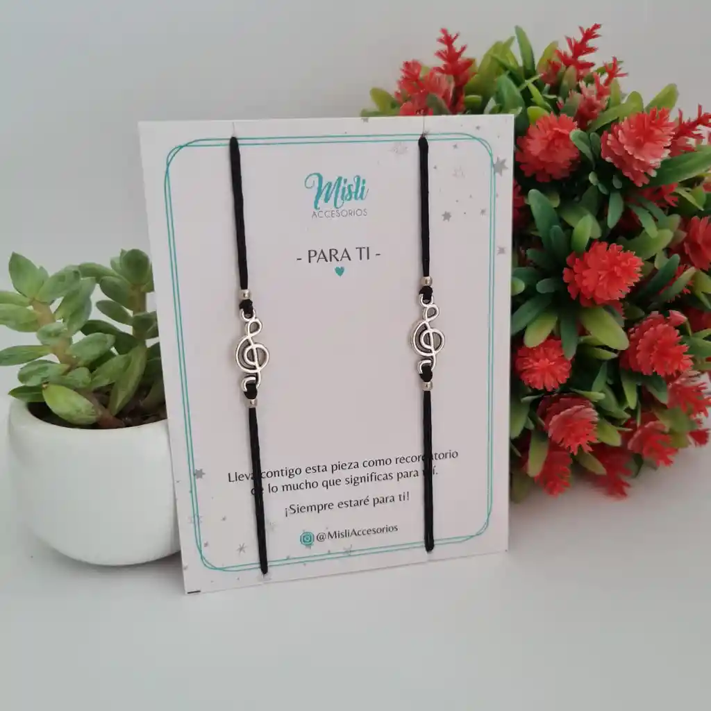 Set Pulseras Nota Musical Para Parejas - Manillas Para Compartir