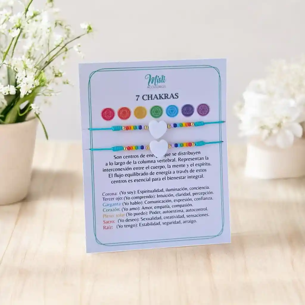 Set Pulseras 7 Chakras Corazón Para Compartir - Manillas De Protección