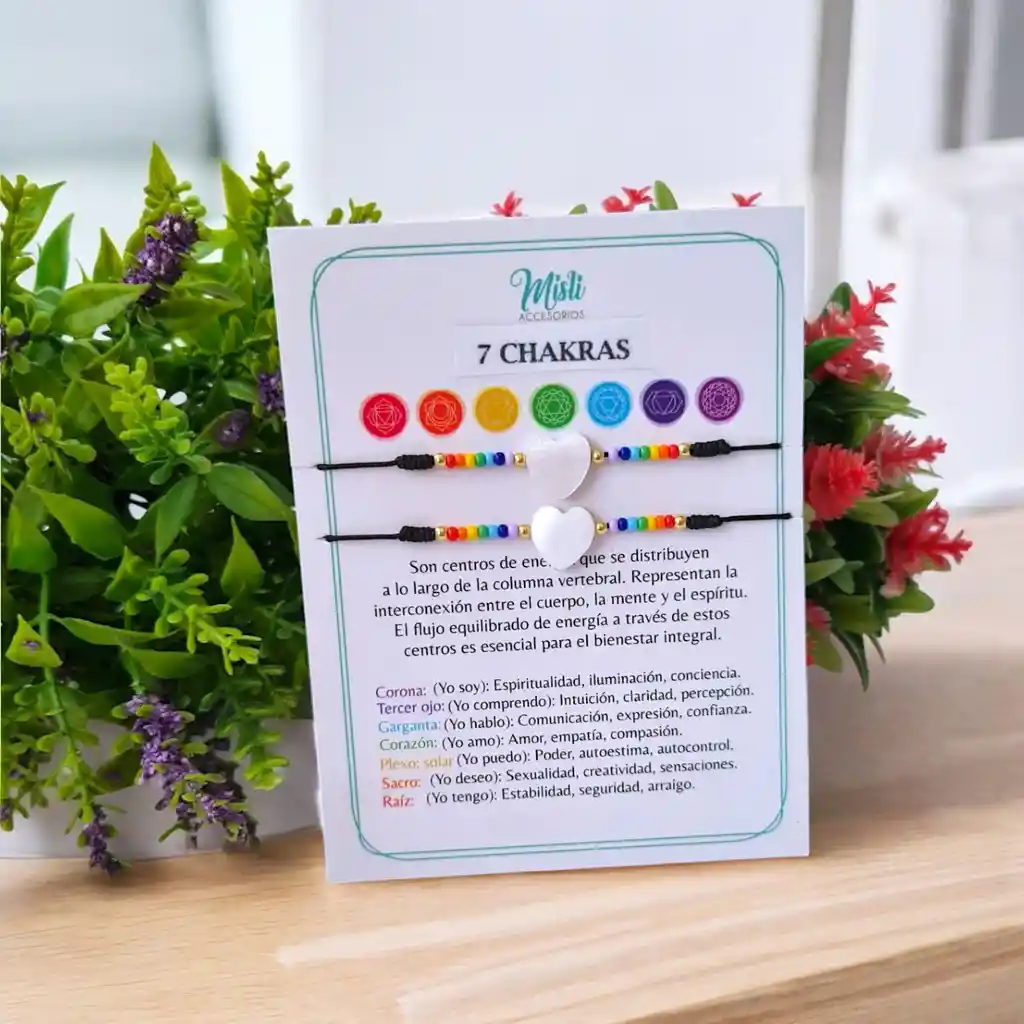 Set Pulseras 7 Chakras Corazón Para Compartir - Manillas De Protección