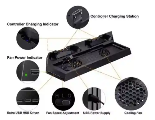 Base Carga Refrigerante Vertical Compatible Ps4 Puertos Usb