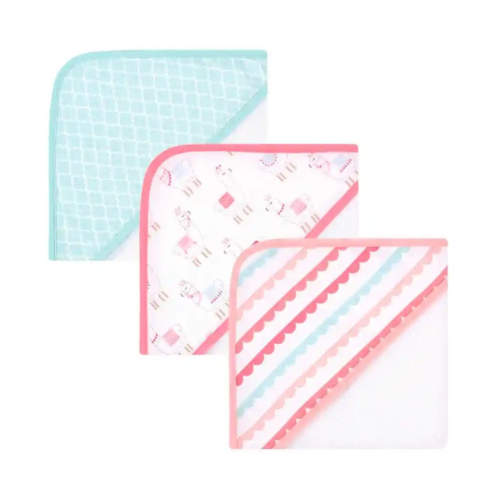 Set De Toallas Alpacas Rosadas Con Capucha X3 Unidades, Hecha En Algodón Y Poliéster Absorbente, Diseños Variados Llamativos Para Tu Bebé - Hudson Baby