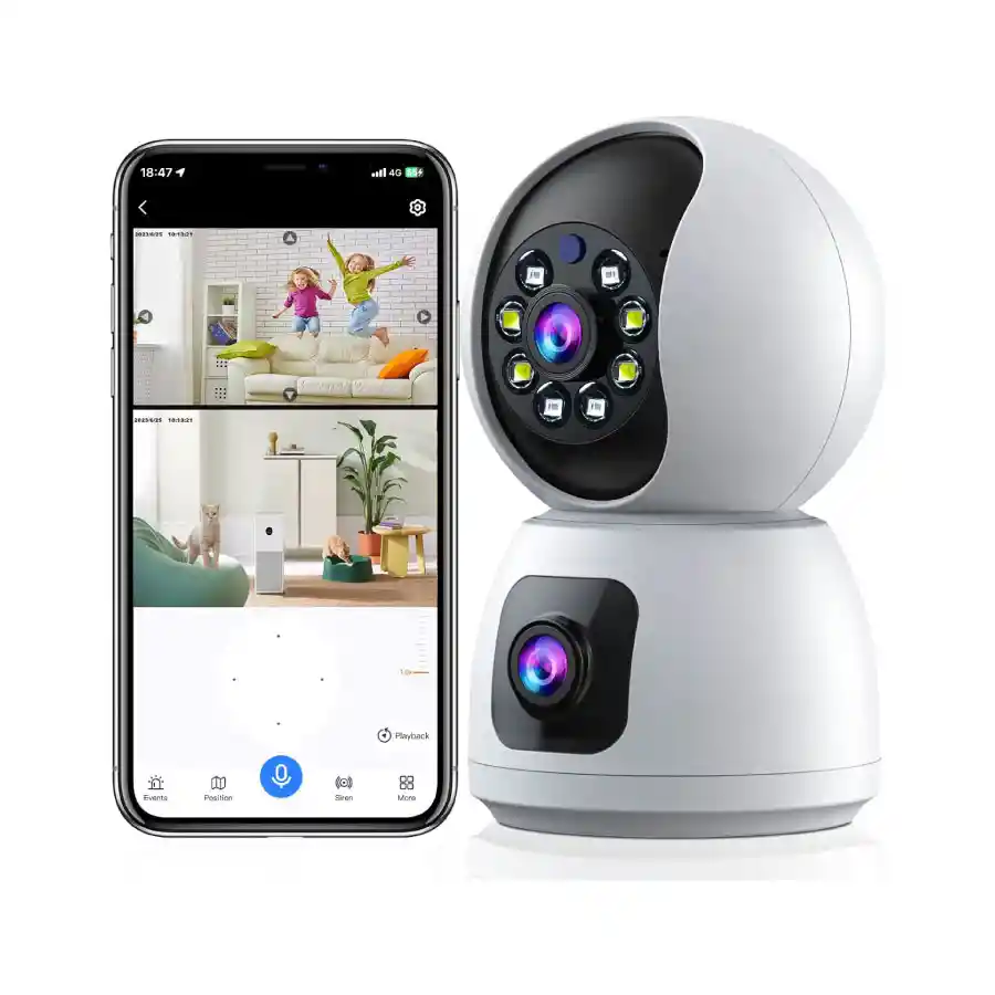 Cámara De Seguridad Para Interiores De Doble Lente 3mpx 2 En 1