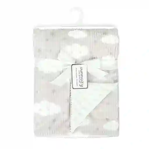 Cobija Ovejera Gris Estampado Nubecitas Para Bebé, Hecha En Algodón Transpirable E Hipoalergénico, Afelpado, Material Suave Y Cálido