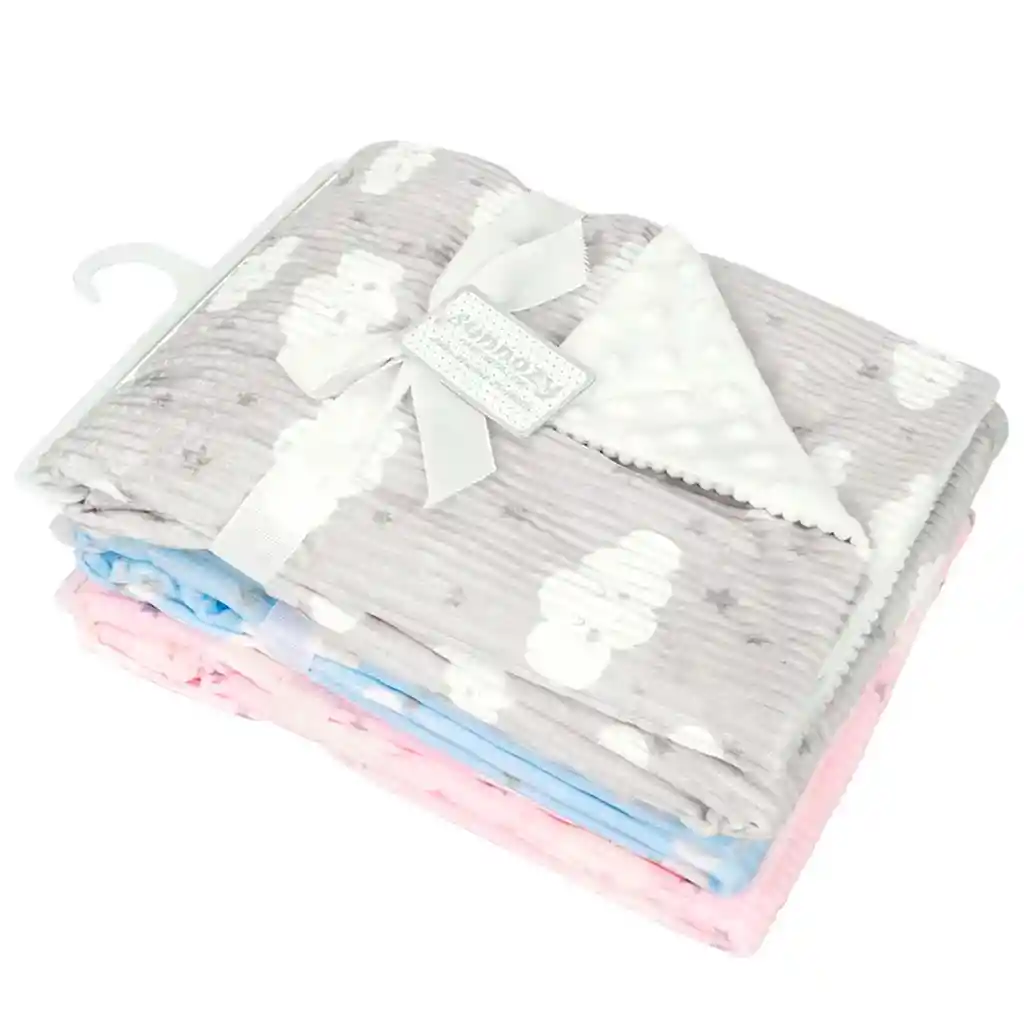 Cobija Ovejera Gris Estampado Nubecitas Para Bebé, Hecha En Algodón Transpirable E Hipoalergénico, Afelpado, Material Suave Y Cálido