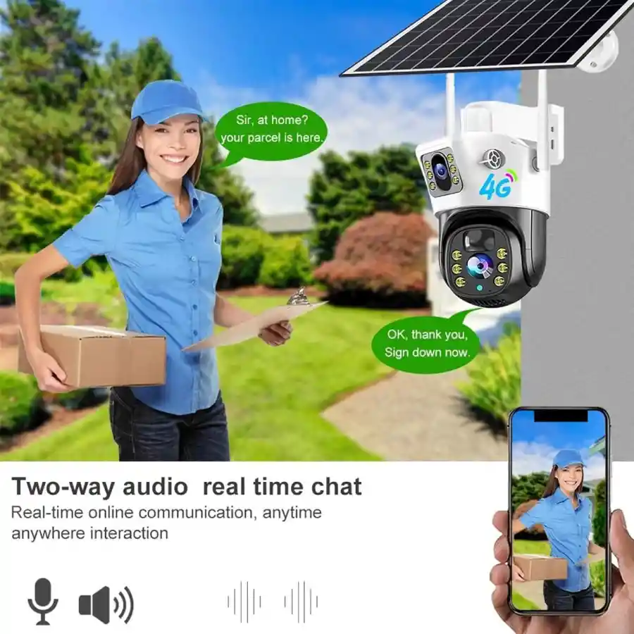 Camara Doble Lente Exterior Solar Simcard 4g Resiste Agua + Tarjeta Sd 32 Gb