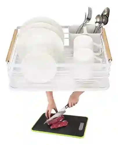 Platero Escurridor Organizador De Loza Basic Home Metalico Con Bandeja Tabla Para Picar Multifuncion