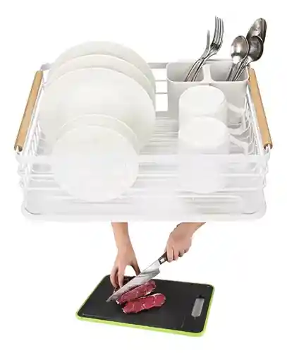 Platero Escurridor Organizador De Loza Basic Home Metalico Con Bandeja Tabla Para Picar Multifuncion