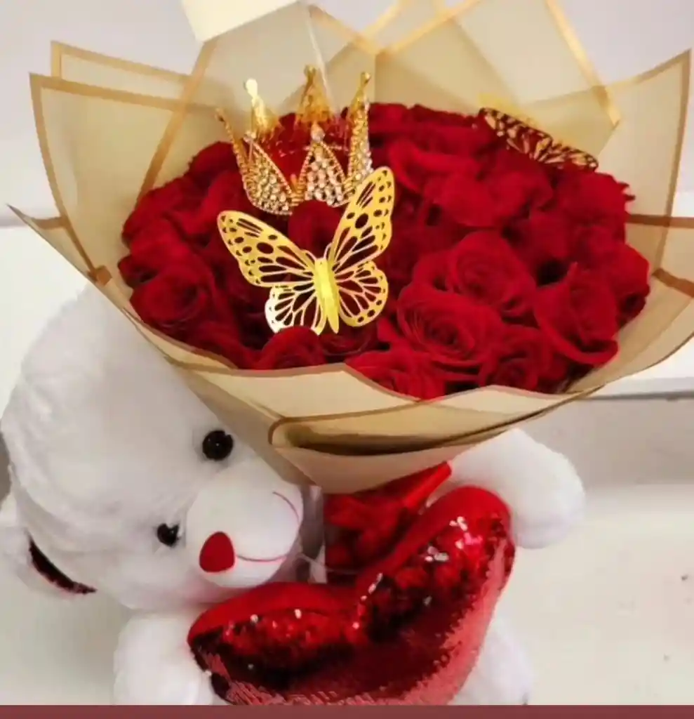 Rosas 24 Peluche Blanco