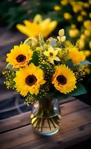 Jarron De Girasoles Con Lirios