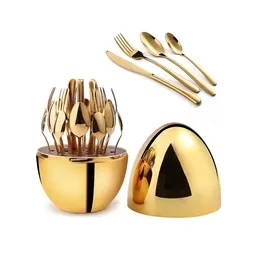 Juego De Cubiertos 24pcs Acero Inoxidable Gold Estuche Huevo Dorado