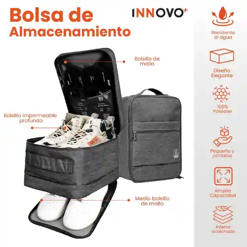 Combo Mochila Viajera + Organizador De Ropa Interior + Bolsa Para Zapatos Gris