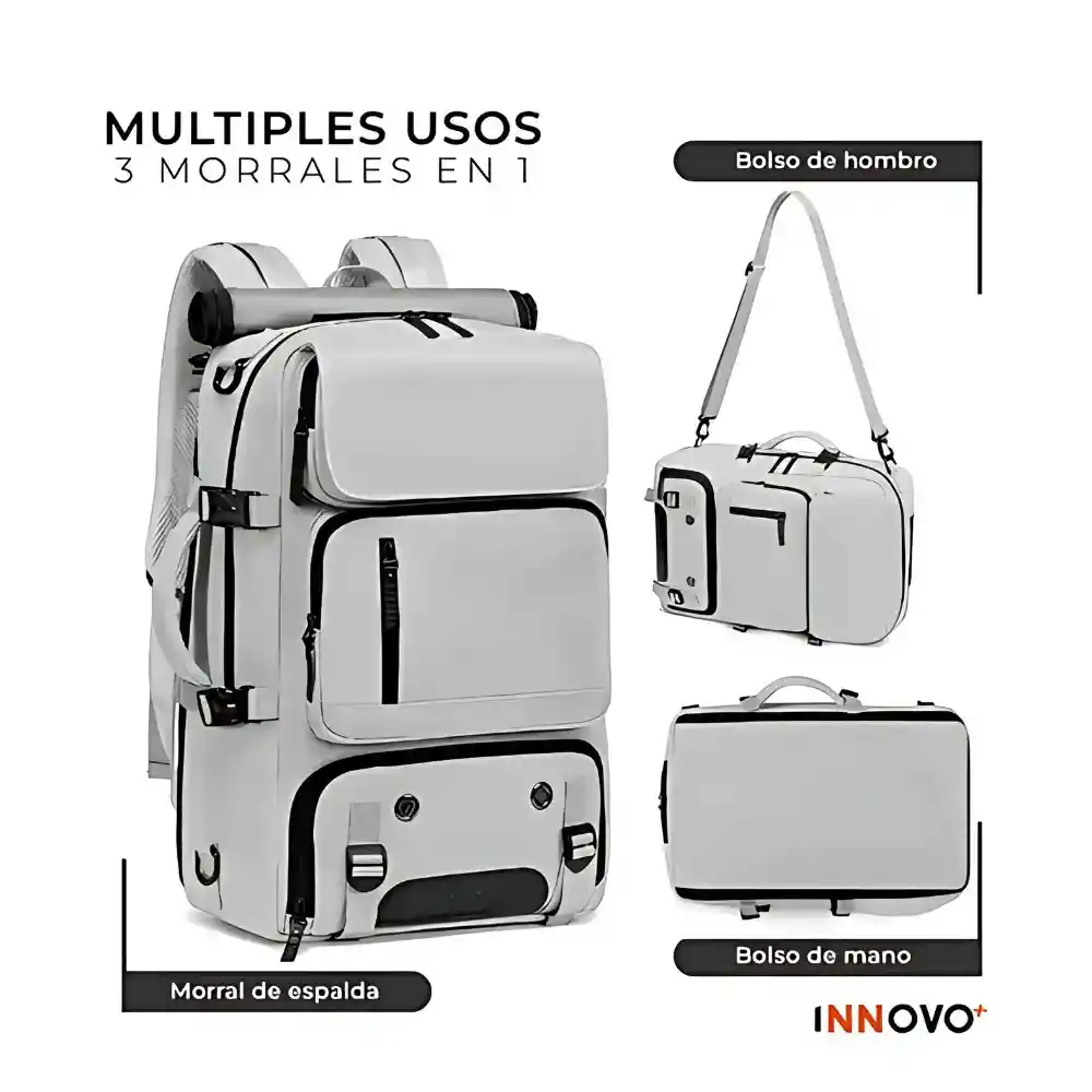 Combo Mochila Viajera + Organizador De Ropa Interior + Bolsa Para Zapatos Gris