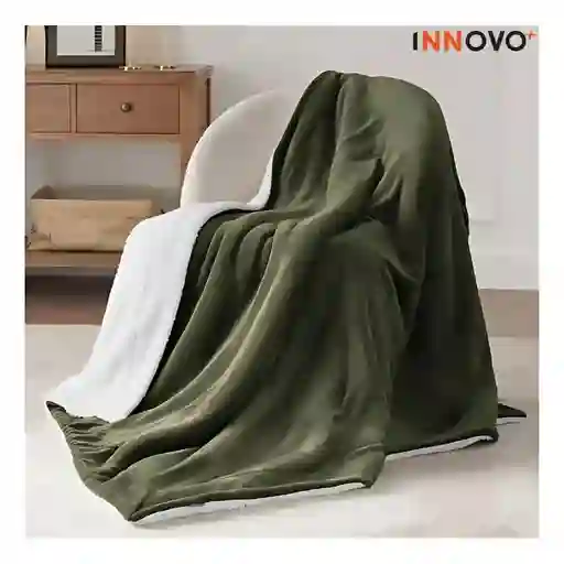 Combo Cobija Térmica Doble Faz Verde + Lámpara Plato 3 Tonos Táctil + Obsequio Tapete Peluche