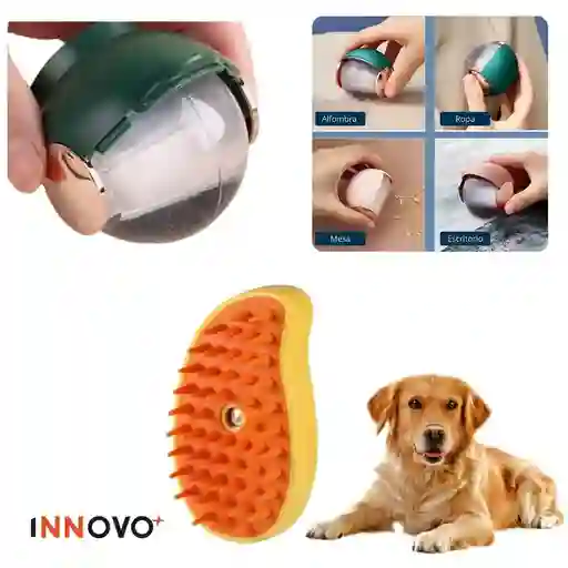 Combo Esfera Rodillo Silicona Quita Pelos + Cepillo Masaje Mascotas Vapor