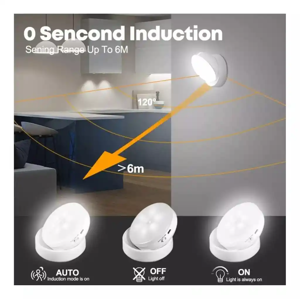 Lampara Luz Led Magnética Giratoria 360 Sensor De Movimiento