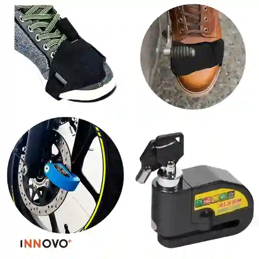 Combo Candado De Disco Con Alarma + Protección De Calzado Para Moto