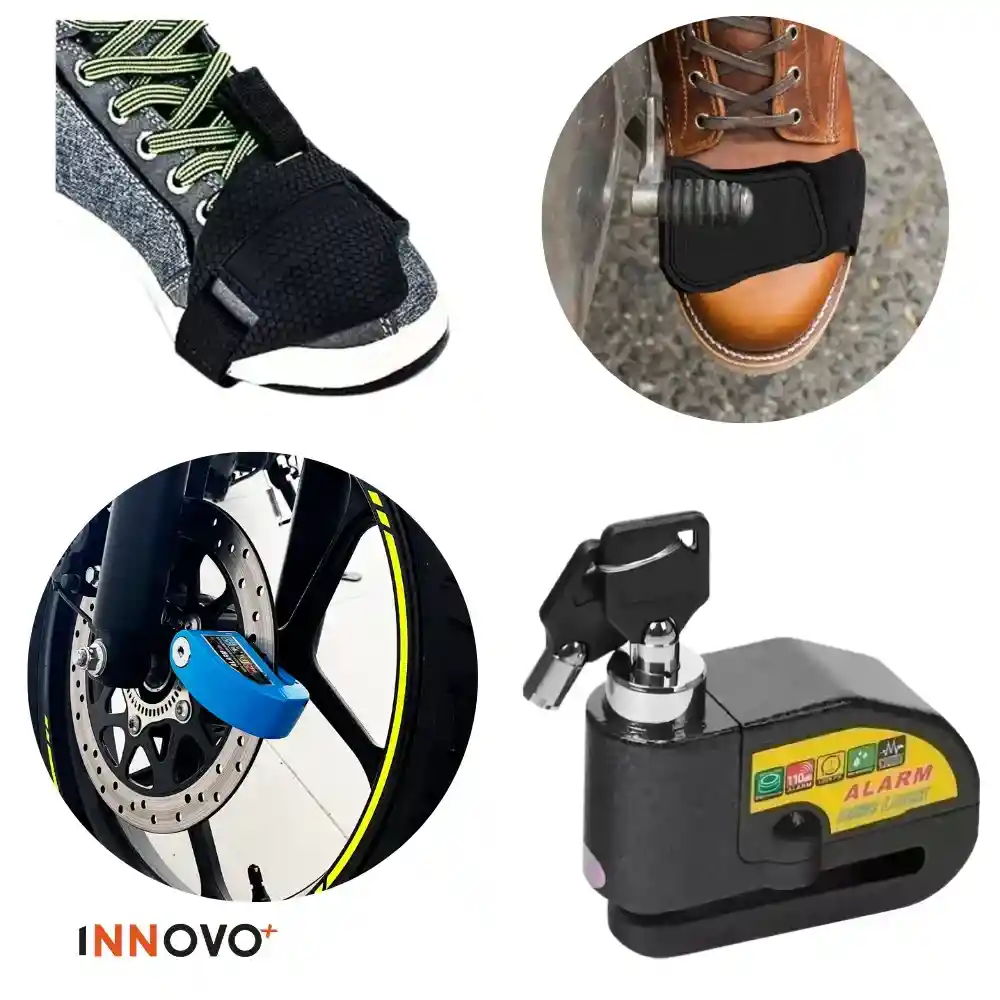 Combo Candado De Disco Con Alarma + Protección De Calzado Para Moto