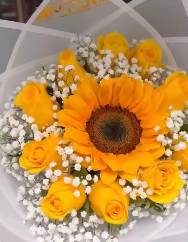 Flores Amarillas Y Girasol - Arreglo Floral -ramo De Flores-bouquet De Flores - Regalo Para Mujer - Flores Para Mujer