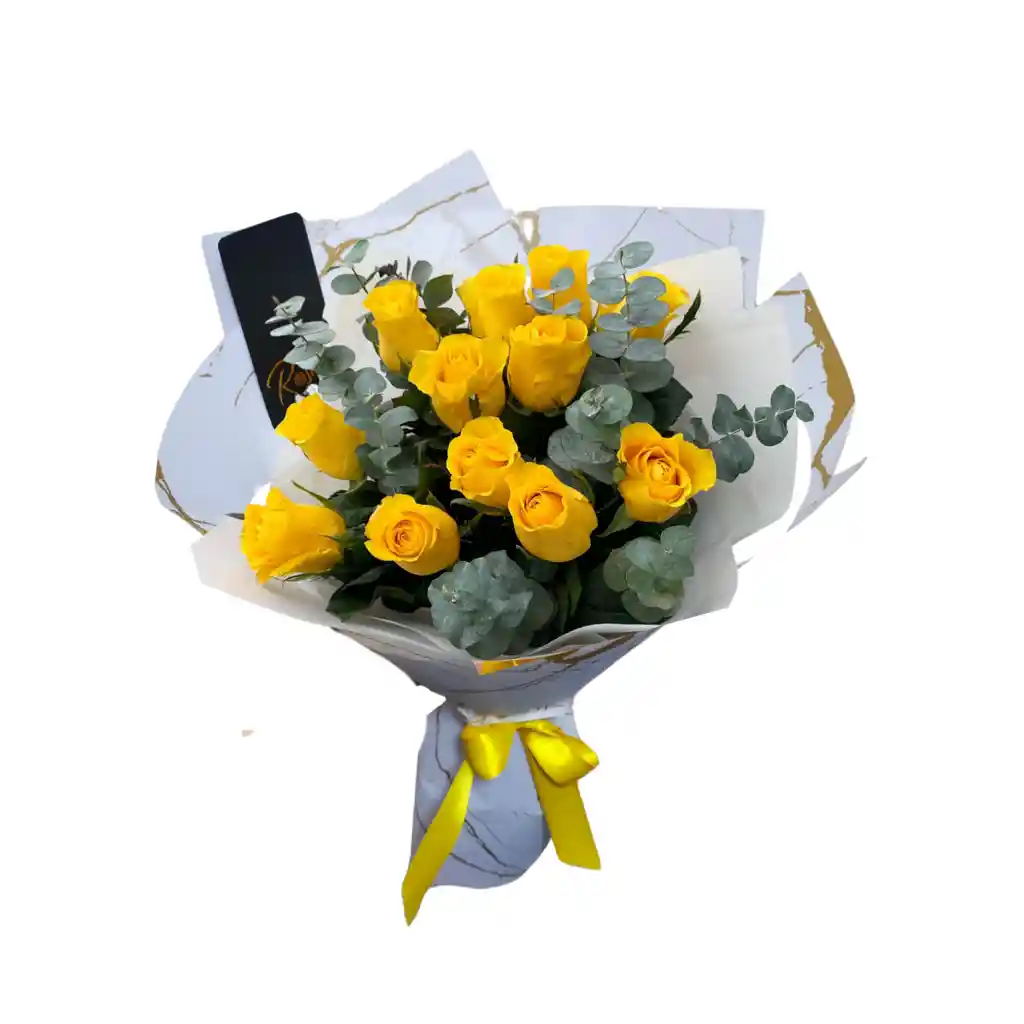 Ramo Con 12 Rosas Amarillas Y De Exportación Con Follaje