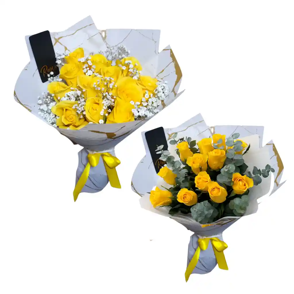 Ramo Con 12 Rosas Amarillas Y De Exportación Con Follaje