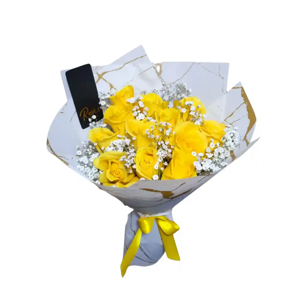 Ramo Con 12 Rosas Amarillas Y De Exportación Con Follaje
