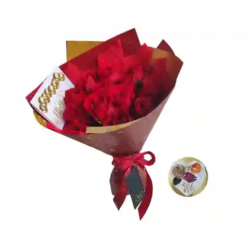 Ramo Con 12 Rosas De Exportación Y Chocolate Gourmet