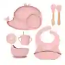 Set Vajilla Rosada 8pz En Silicona Diseño Ballenita, Combo De Alimentación Complementaria, 100% Libre De Bpa, Set De Babero, Plato, Tazón Y Cubiertos, Hechos En Material Calidad Alimenticia Y Resistente - Color Life