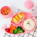 Set Vajilla Rosada 8pz En Silicona Diseño Ballenita, Combo De Alimentación Complementaria, 100% Libre De Bpa, Set De Babero, Plato, Tazón Y Cubiertos, Hechos En Material Calidad Alimenticia Y Resistente - Color Life